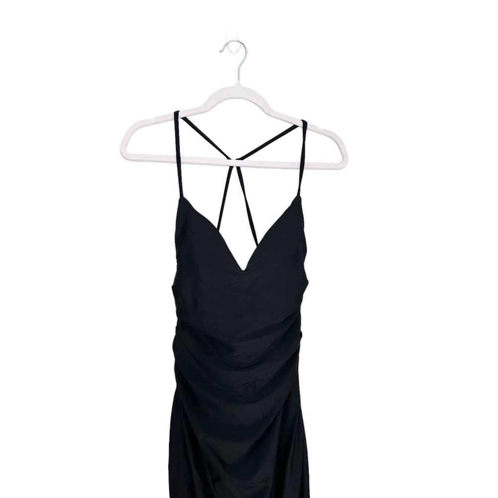 La Femme Black Cross Back Satin Jersey Trumpet Gown Size 6 - Picture 4 of 9